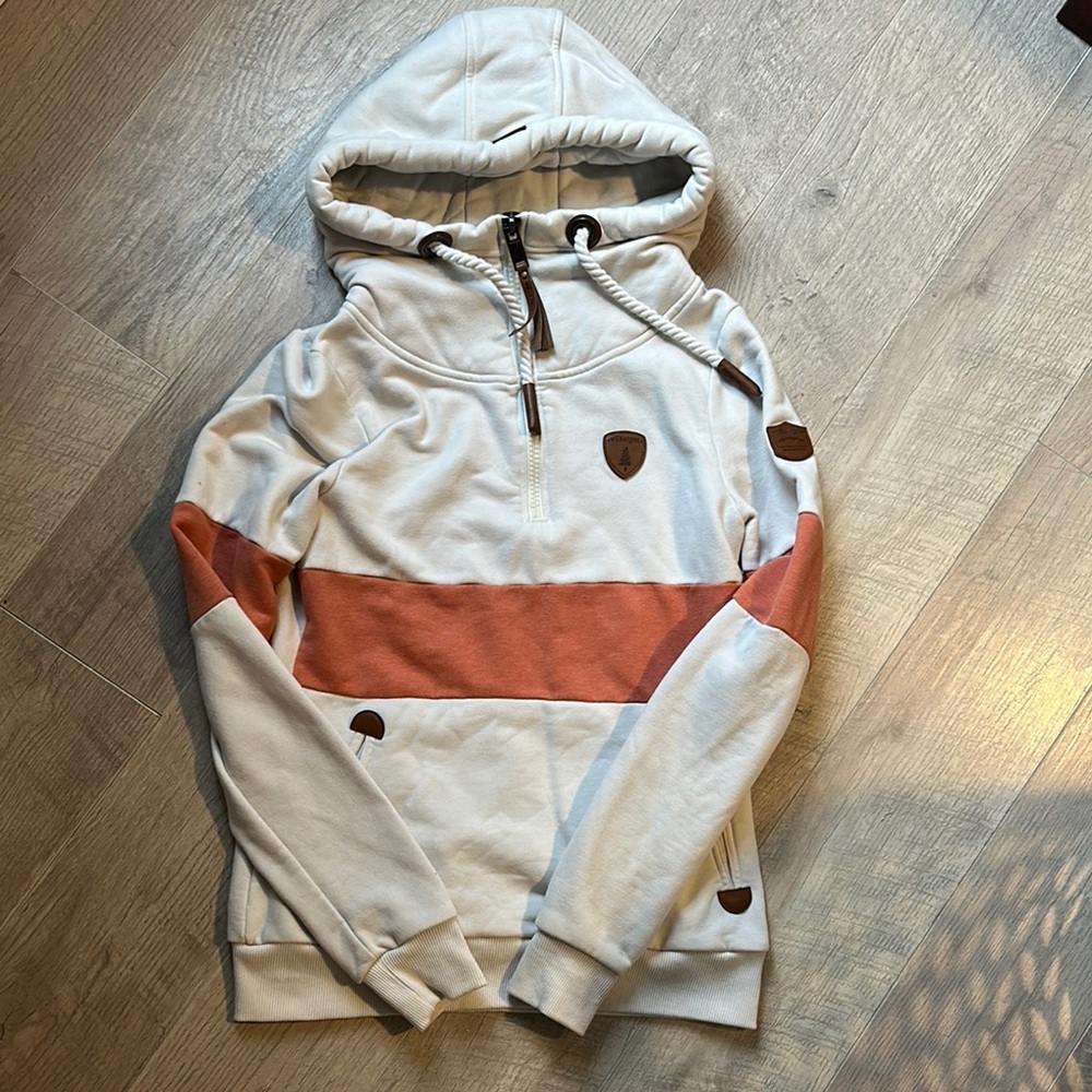 Wanakome Cream and Orange Zip Up Sweater with Hood